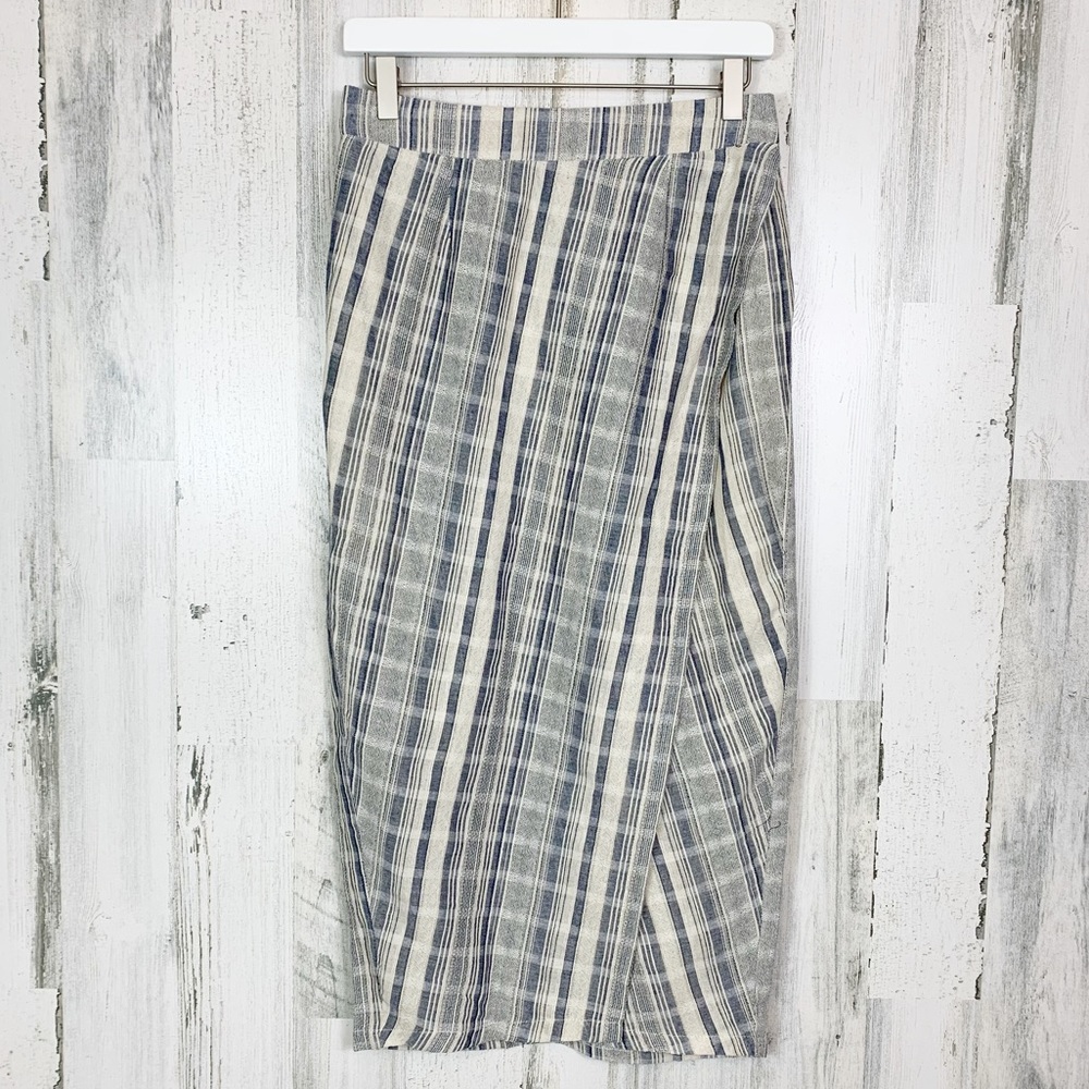 Kori America NWT Blue Striped Faux Wrap Cotton Midi Pencil Skirt Size Small